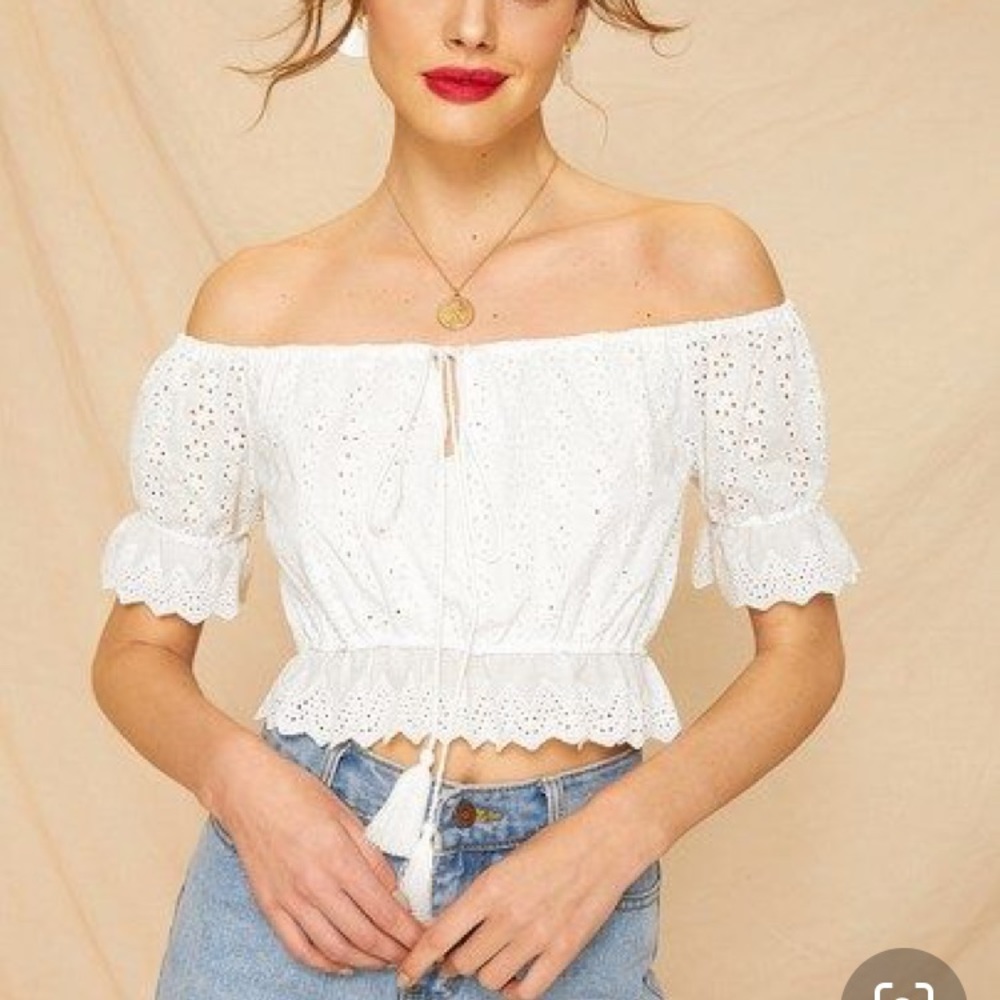 Eyelet Off The Shoulder Crop Top